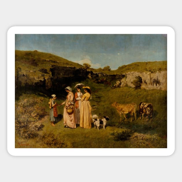 Young Ladies of the Village by Gustave Courbet Sticker by Classic Art Stall